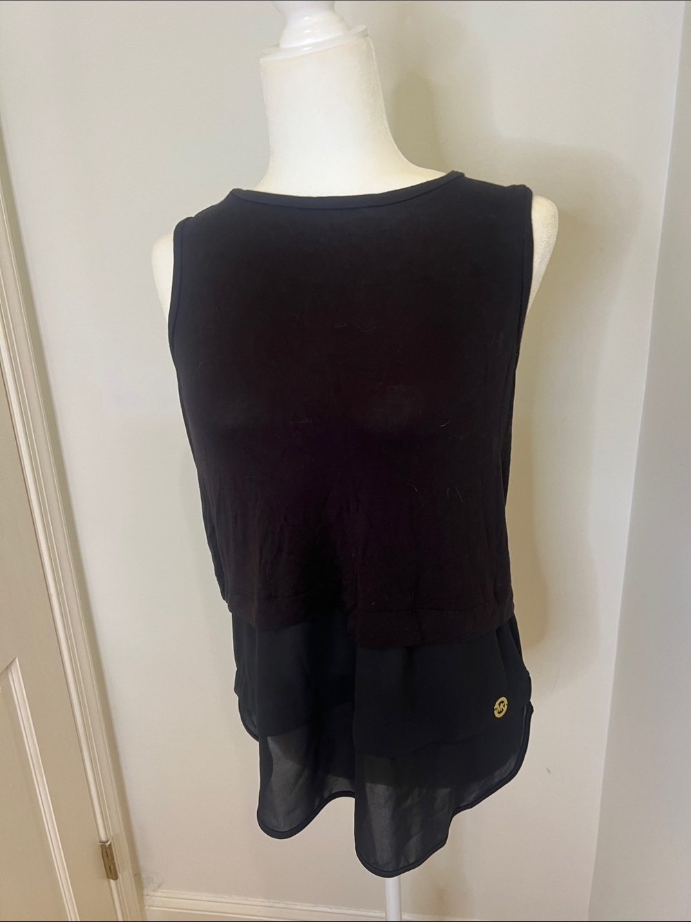 Michael Kors Black Layered Sleeveless Chiffon Hem Top